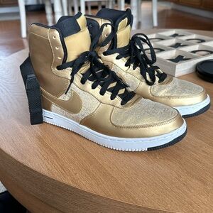 Nike Air Force Ones High. Gold and black. Women's size 9